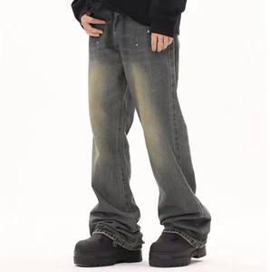 Highly Demanded Men's <b>Elastic</b> <b>Waist</b> <b>Jean</b> Pants Cotton Straight Baggy Street Style Breathable Denim Embroidery Patch Loose Fit - Product Image 4