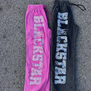 Ensemble de pantalons de survêtement à capuche surdimensionnés en éponge française personnalisée 100% coton avec strass Survêtement Boxy zippé pour hommes - Product Image 4