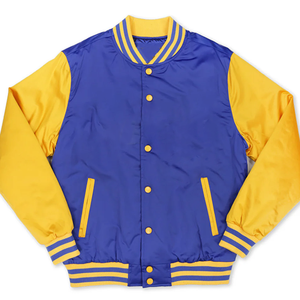 Blouson Bomber Réversible Personnalisé pour Homme, Style Baseball, Bleu Royal et Or Satiné, Imperméable et Coupe-Vent, Idéal pour Équipes Sportives - Product Image 1