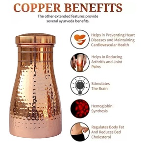 High Quality Pure Copper <b>Water</b> <b>Bottle</b> Minimalist Style Hammered Finish with Yoga Ayurveda Health Benefits - Product Image 6