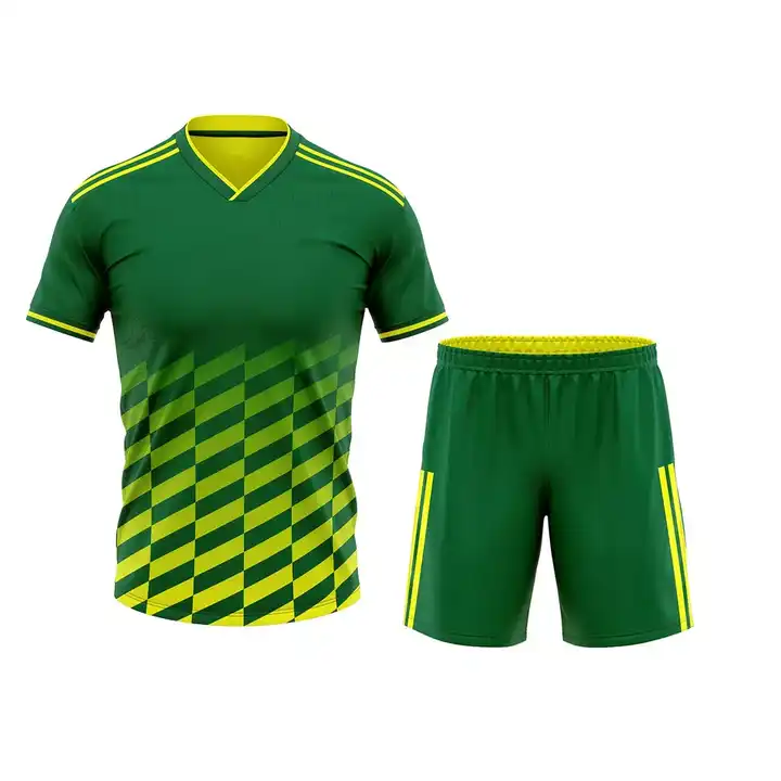 Hot Selling Green Yellow Soccer Stylish Kits Customized Sublimation Design Own Club Logo Football Player Uniform