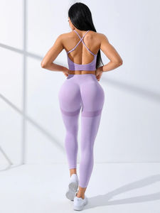 Alta calidad manga larga gimnasio Top Leggings trajes al aire libre mujer deportes conjuntos - Product Image 2