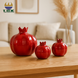 <span class=keywords><strong>Vase</strong></span> en céramique de grenade rouge centre de table en forme de fruit émaillé brillant pour la maison salon et salle à manger décor moderne - Product Image 1