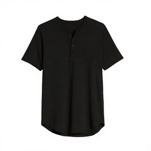 T-shirt décontracté pour homme en coton 100% noir uni, manches courtes, impression de logo sur le devant, sérigraphie, tricoté, 180g, OEM - Product Image 1