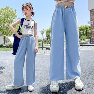 1-13 tahun gadis kasual musim panas gaya musim semi Denim tipis celana panjang remaja perempuan celana Jeans anak-anak lurus celana longgar