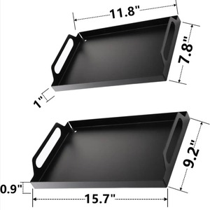 Plateau de service rectangulaire en métal noir de qualité industrielle, design admirable VISHAL HANDICRAFT, avec poignées, revêtement en poudre. - Product Image 3
