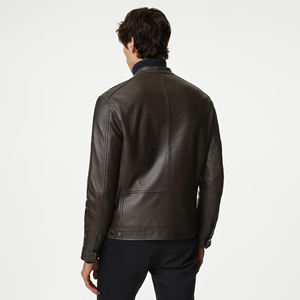 Factory Outlet Hombres Elegante Piel de oveja Chaqueta de corredor de cuero genuino Diseño personalizado Bordado Impermeable Cómodo Frente suave - Product Image 2