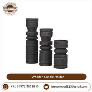 ชุดเชิงเทียนโบราณสีเทาเข้มมี3ดีไซน์ที่เป็นเอกลักษณ์เชิงเทียนไม้มะม่วงคุณภาพสูงขายส่งจากผู้ผลิตอินเดีย - Product Image 6