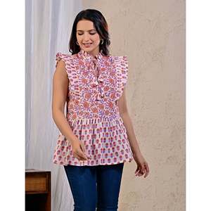 Top de Algodón Estampado Blanco y Naranja con Característica Transpirable - Product Image 4