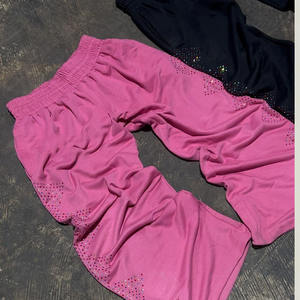 Pantalones de chándal holgados acampanados rectos anchos con diamantes de imitación lavados, ropa de calle personalizada de estilo informal para hombre de la industria RAM - Product Image 3