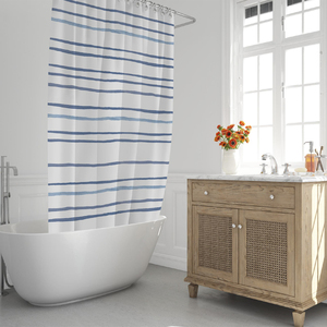Tenda da doccia a righe blu 180x200 cm. Impermeabile - Product Image 1