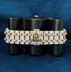 Adorn Your Wrist With Fully Iced Out Two Tone Moissanite Watch With Orange Stick Bar and Hip Hop Style - Product Image 6