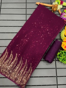 Nouveau Bollywood Heavy qualité 60 grammes Georgette avec Séquence Travail sari pour les femmes - Product Image 5