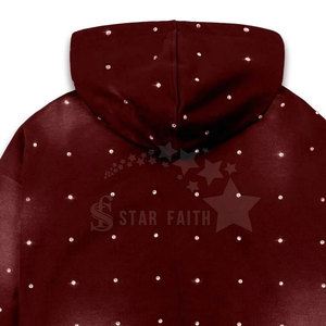 Sudadera con capucha de diamantes de imitación lavado ácido para mujer, Jersey de algodón suave transpirable, Sudadera con capucha adornada con piedra brillante - Product Image 5
