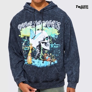 Sweat à capuche en coton épais vintage de la saison d'automne polaire lavée avec logo personnalisé impression graphique en soie à motif d'araignée solide - Product Image 3