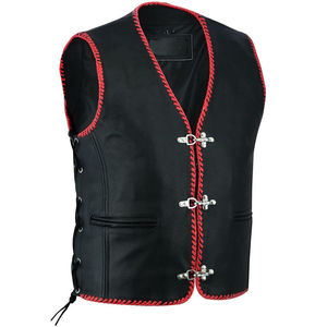 Gilet moto sans col, lacets latéraux, veste de motard, cuir véritable suède, respirant, grande taille pour l'été - Product Image 2