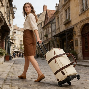 Custom <strong>Large</strong> Ovenight <strong>Holdall</strong> Zip Leather Trim Duffle Weekender Bags Eco Heavy Duty Canvas Suit Duffel Travel Bag With <strong>Wheel</strong> - Product Image 6