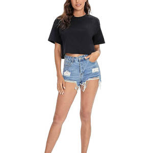 Nouveau décontracté col rond à manches courtes solide haut court T-Shirts femmes entraînement personnalisé respirant mode dames haut court t-shirts - Product Image 1