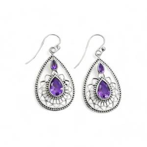 Gorgeous Attractive Natural Amethyst Pear Shape Gemstone Bezel Setting Handmade <b>Solid</b> 925 Sterling <b>Silver</b> <b>Earrings</b> Fine Jewelry - Product Image 1