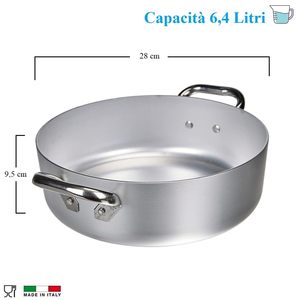 Agnelli Plat en aluminium antiadhésif 28cm avec 2 poignées en acier inoxydable Marmite professionnelle Style italien - Product Image 2