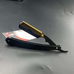 Maquinilla de afeitar recta de peluquero dorada y negra con logotipo personalizado con hoja reemplazable navaja de afeitar profesional de alta calidad - Product Image 5
