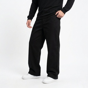 Black Wide Leg Men's Jeans Straight Denim <b>Pants</b> Casual Streetwear Trousers - Product Image 2