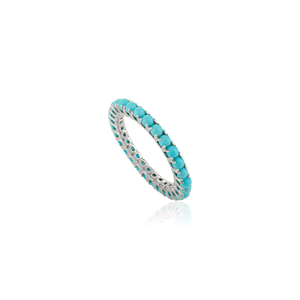 High Quality Factory Wholesale Price K14 Solid White Gold Turquoise Full Eternity Band <b>Ring</b> <b>Stacking</b> Everyday Wear Jewelry - Product Image 3