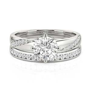 Juego de Anillos de Compromiso Minimalistas Jeulia con Pavé Diagonal de Moissanita, 2 Piezas - Product Image 1
