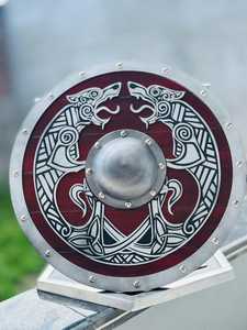 Auténtico escudo de madera nórdico Battleworn Fenrir Relief Viking Shield Ecológico y fácilmente disponible - Product Image 6