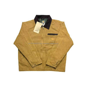 Blouson Bomber Homme Vintage Délavé Col Montant Respirant Automne Hiver Décontracté Couleur Unie Fermeture Éclair Toile - Product Image 4