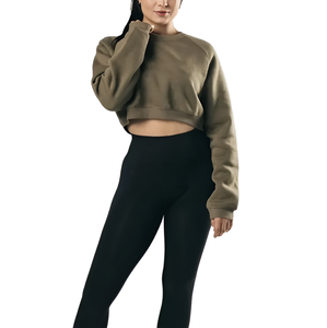 OEM personnalisé de haute qualité coton recadrée col rond sweat pour les femmes décontracté hiver pull avant Logo Position lavage à l'acide - Product Image 1