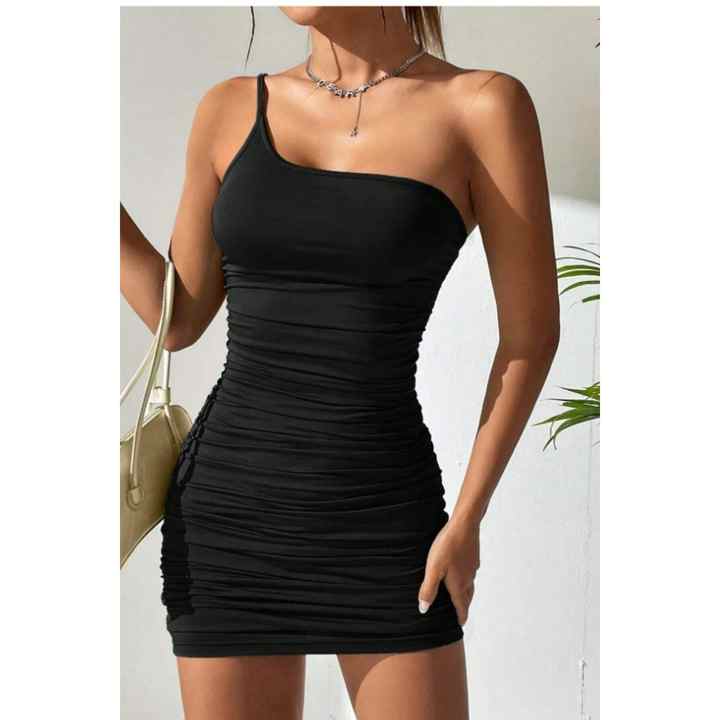 Velours Violet Private Area Black Single Sleeve Strap Mini Jumpsuit