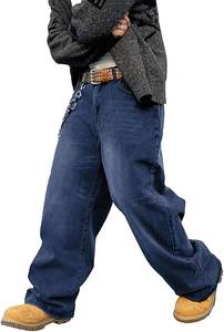 Pantalon droit en denim pour homme Baggy Hip Hop Pantalon décontracté coupe ample respirant léger tissu peigné taille haute Streetwear - Product Image 6
