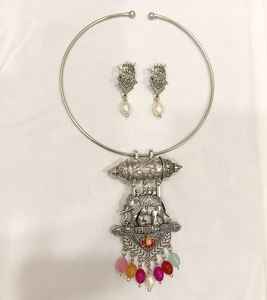 Conjunto de collar de pendientes Hasli de elefante multicolor oxidado para mujer, encanto tradicional Vintage indio, Envío Gratis hecho de latón - Product Image 3