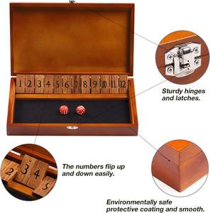 Jeu de dés Shut The Box avec 12 chiffres et couvercle, jeu de société classique en bois avec-4 dés - Product Image 2