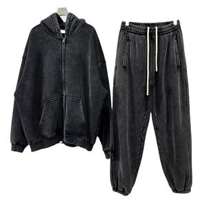 Ensemble de jogging vintage personnalisé, survêtement zippé délavé à l'acide, sweat-shirt et pantalon de survêtement à jambe droite évasée, survêtement pour homme - Product Image 5
