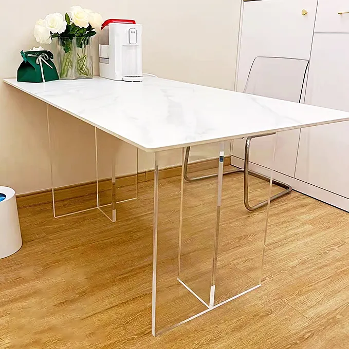 Pieds de Table en acrylique transparent Restaurant Home Coffee T-Leg Base de table à manger Pieds de table en lucite