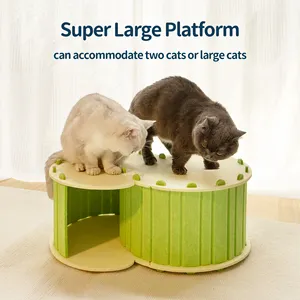 Tempat tidur kucing bulu Kempa desain baru, sarang kucing hijau mainan hewan peliharaan lucu
