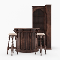 Ensemble de bar d'angle en teck massif rustique, avec tabourets de bar rembourrés faits à la main, écologiques, durables, de luxe, pour hôtel
