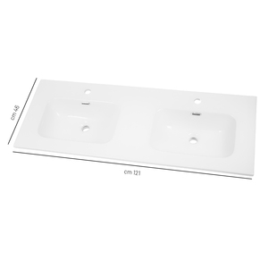 Lavabo empotrable de cerámica blanca brillante 121x46 cm para muebles de baño Pack 1 - Product Image 2