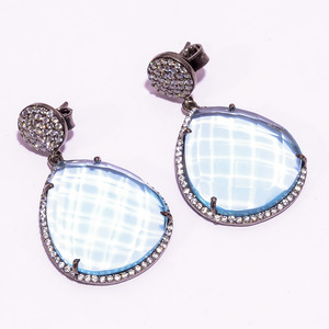 Aquamarine Delicate Drop Dangle <b>Earrings</b> Unique Minimalist <b>Huggie</b> Hoop For Women Wedding Party Teardrop Hoop <b>Earring</b> For Wife - Product Image 4