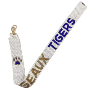 Geaux Tigers Letter Beaded Hand Embroidery <b>Bag</b> <b>Strap</b> Purple Gold Paw Print Wide Shoulder Belt Crossbody Purse <b>Replacement</b> Handle - Product Image 4