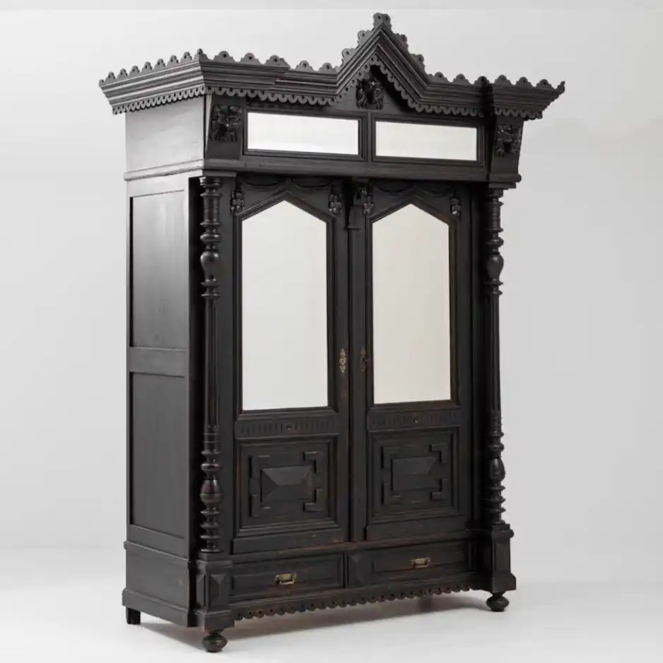 خزانة ملابس غرفة نوم كلاسيكية بتصميم منتصف القرن باللون الأسود