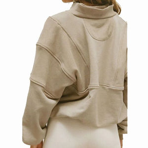 Custom Embossed Logo Oversize Heavy Cotton Sports Workout Wear Half <b>Zip</b> Womens <b>Hoodie</b> Sweatshirts With <b>Pocket</b> - Product Image 5