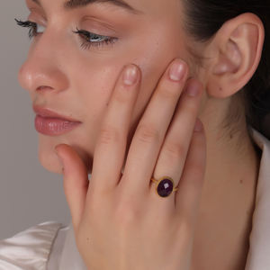 Anillo de Lujo Chapado en Oro con Cuarzo Amatista |   Joyería de Latón Hecha a Mano de 18K |   Anillo de Piedras Preciosas Unisex de Moda, Certificado por Terceros, para Bodas - Product Image 5