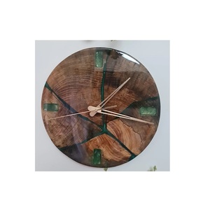 Reloj de pared de resina real y madera, diseño moderno, forma redonda, decoración de pared, Color marrón y blanco pulido Natural - Product Image 3