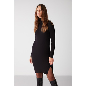 ETHIQUET Ingrid Robe moulante drapée à col roulé en tissu viscose extensible pour femme - Product Image 5