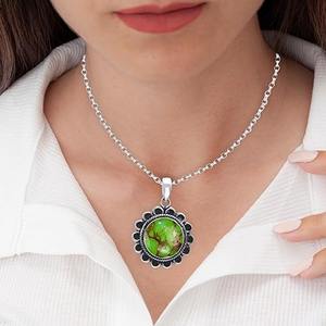 Colgante de joyería fina hecha a mano con piedras preciosas naturales de turquesa verde, colgante de Plata de Ley 925 con sello 925, joyería colgante de plata - Product Image 3
