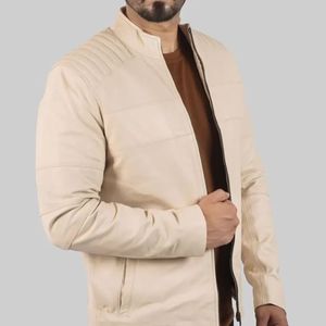Hamish Blouson motard en cuir crème pour homme - Product Image 2