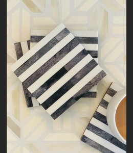 Ensemble de sous-verres de luxe élégant de haute qualité 4 pièces os ivoire naturel nacre jeu de puces rayures motif artisanat Emporium tapis tampons - Product Image 5
